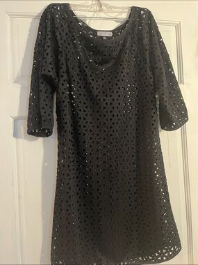 Black Laser-Cut Shift Dress /coverup.